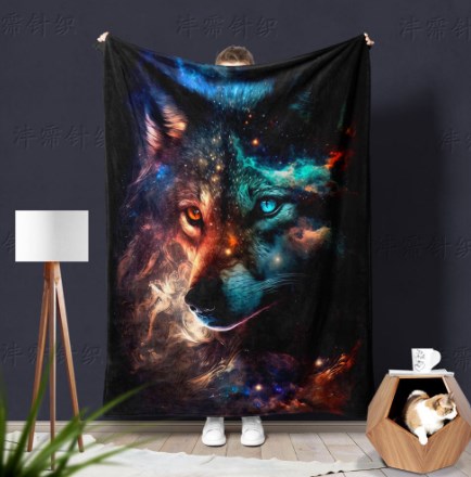 Digital Print Tapestry - Galaxy Wolf Design