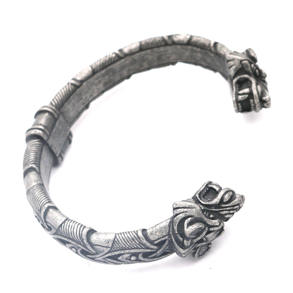 Viking Bracelet with Wolf Head Design