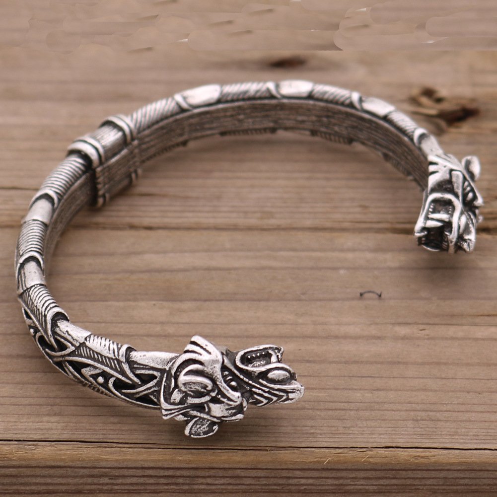Viking Bracelet with Wolf Head Design