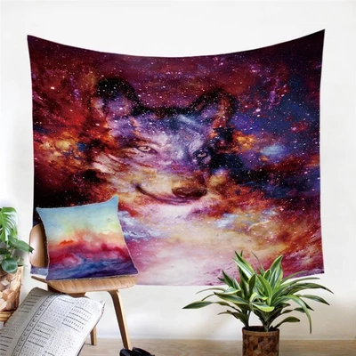 Digital Print Tapestry - Galaxy Wolf Design