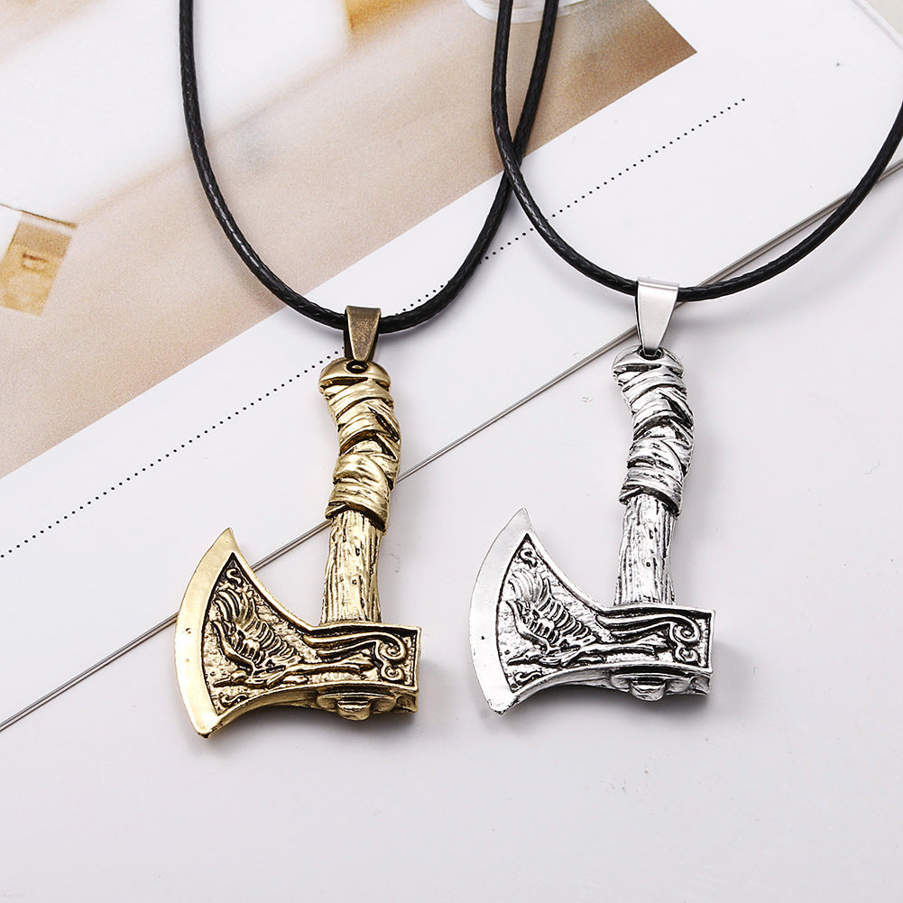 Celtic Wolf Raven Viking Axe Pendant Necklace