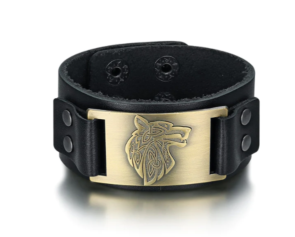 Viking Wolf Head Leather Arm Cuff by Beowulf Regalia