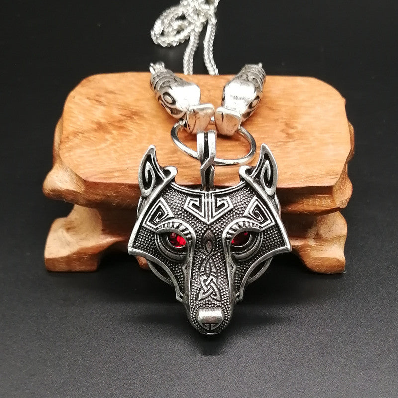 Viking Wolf Head Pendant Necklace