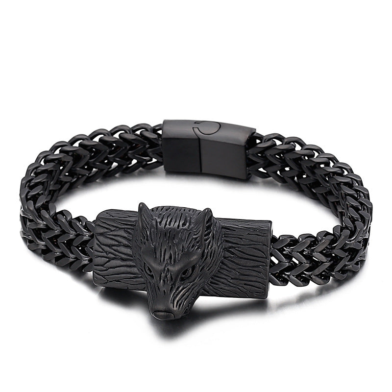 Titanium Steel Wolf Head Bracelet – Black, Gold & Steel