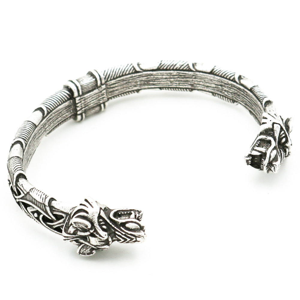 Viking Bracelet with Wolf Head Design