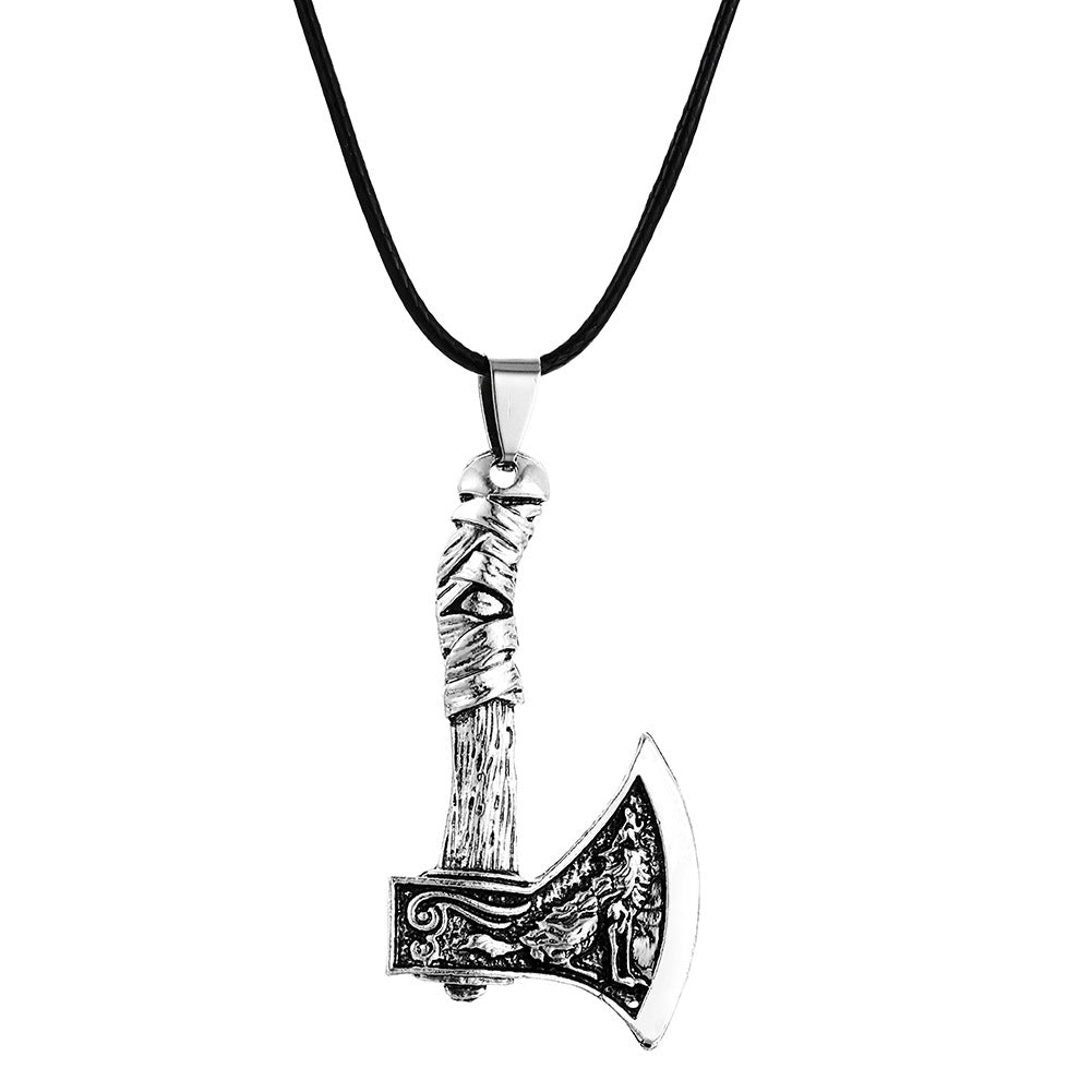 Celtic Wolf Raven Viking Axe Pendant Necklace