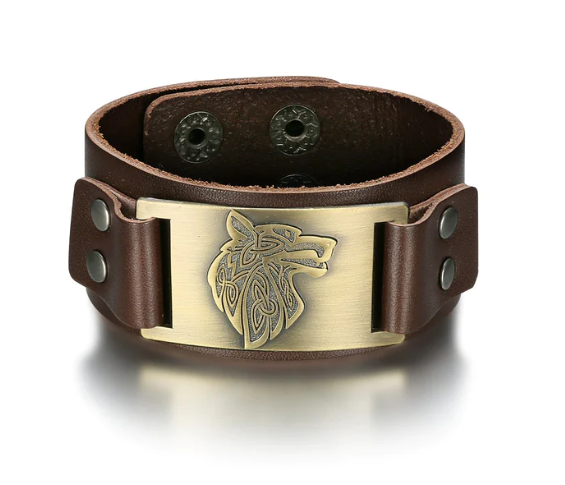 Viking Wolf Head Leather Arm Cuff by Beowulf Regalia