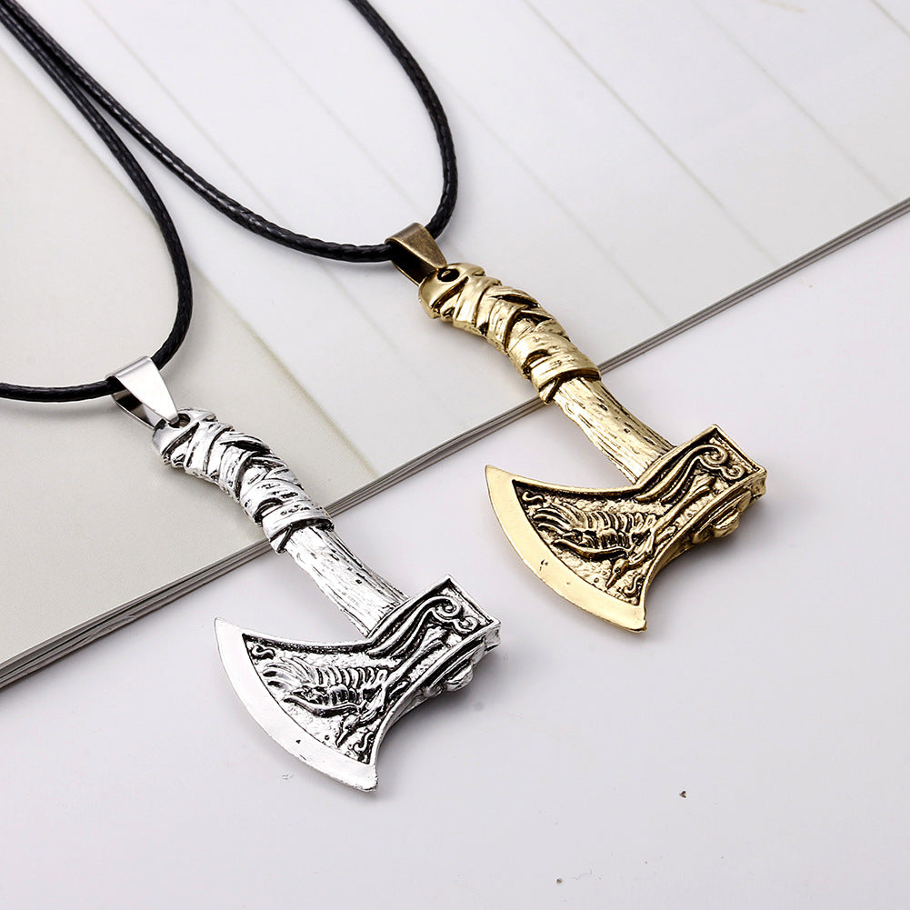 Celtic Wolf Raven Viking Axe Pendant Necklace