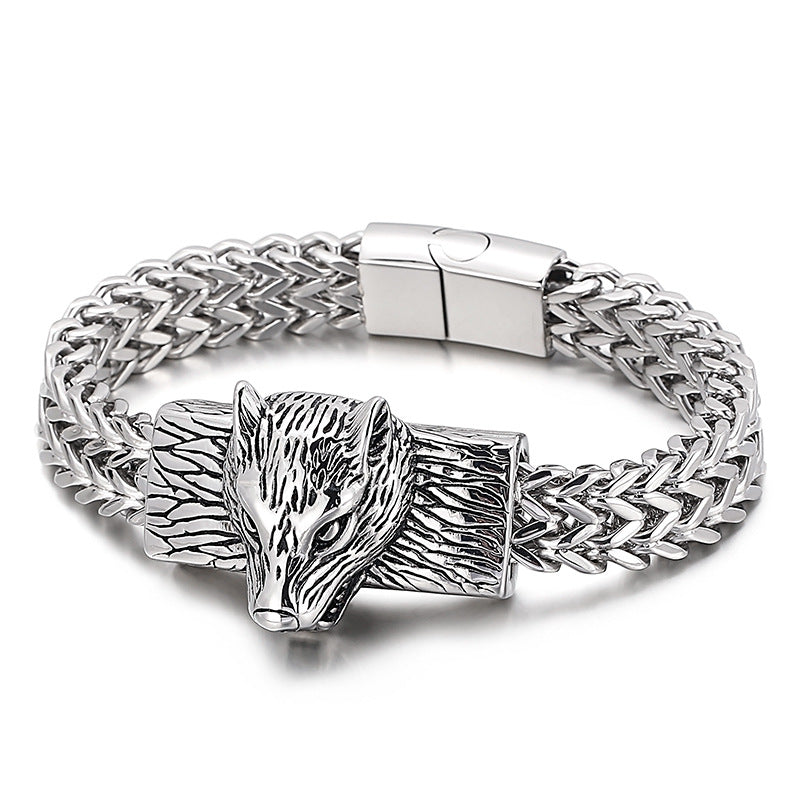 Titanium Steel Wolf Head Bracelet – Black, Gold & Steel