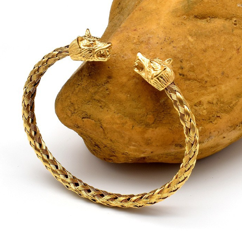 Viking Wolf Head Stainless Steel Braided Bracelet