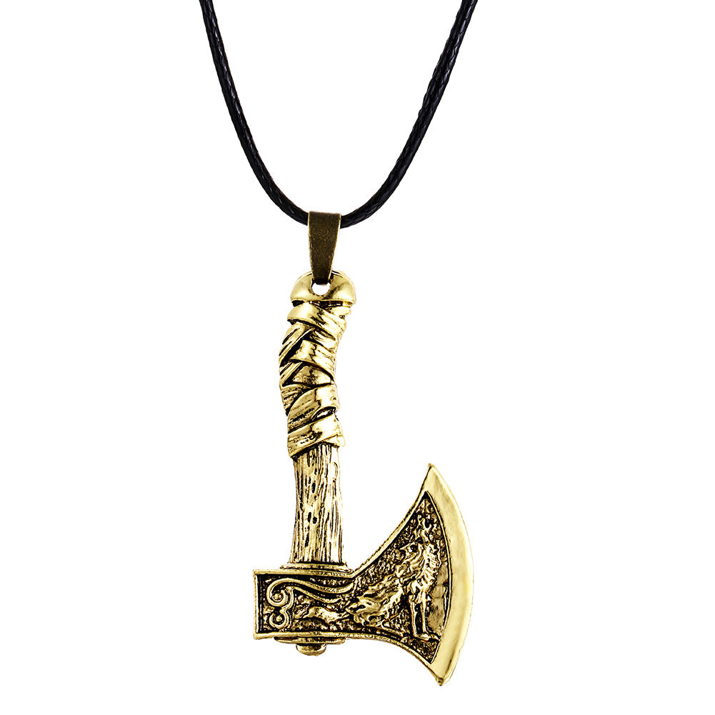 Celtic Wolf Raven Viking Axe Pendant Necklace