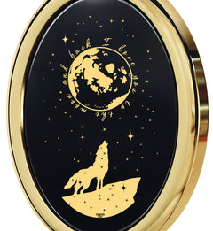 Wolf Pendant Necklace – 24K Gold Inscribed on Onyx