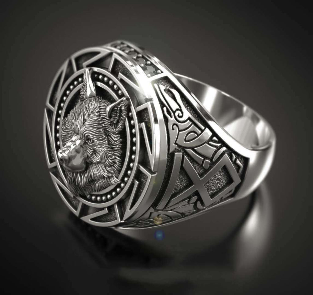 Two-Tone Wolf Moon Ring with Sunflower and Crystal