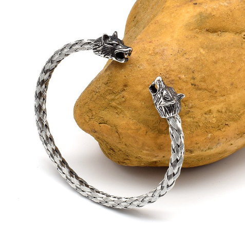 Viking Wolf Head Stainless Steel Braided Bracelet