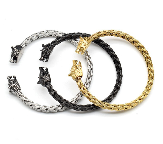 Viking Wolf Head Stainless Steel Braided Bracelet