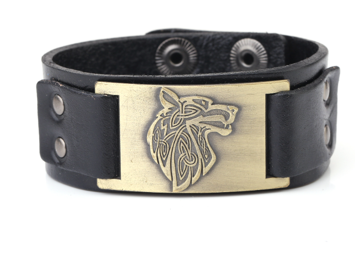 Viking Wolf Head Leather Arm Cuff by Beowulf Regalia