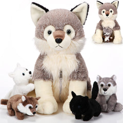 Wolf Family Plush Set – Mommy & 4 Baby Wolves