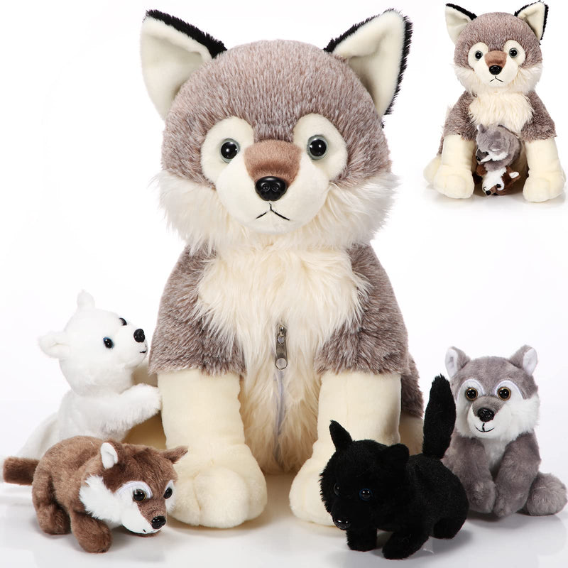 Wolf Family Plush Set – Mommy & 4 Baby Wolves