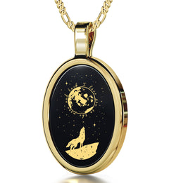 Wolf Pendant Necklace – 24K Gold Inscribed on Onyx