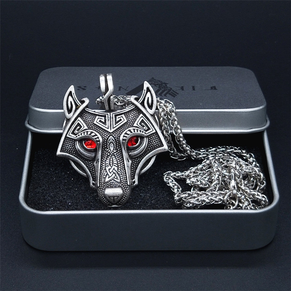 Viking Wolf Head Pendant Necklace