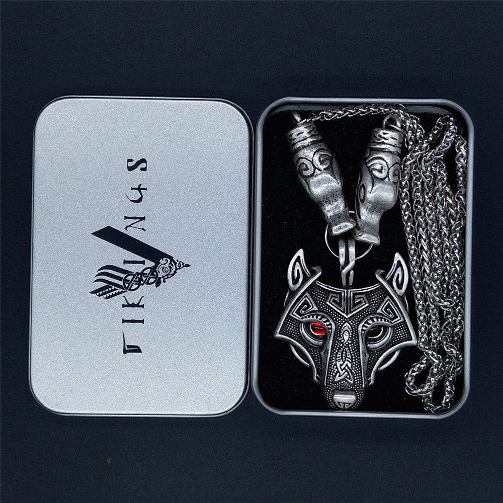 Viking Wolf Head Pendant Necklace
