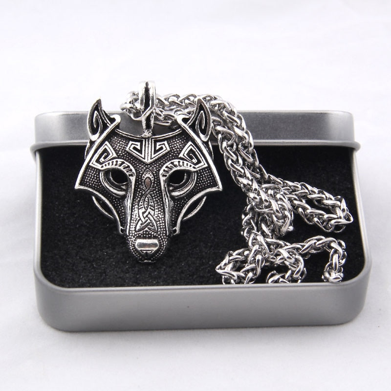 Viking Wolf Head Pendant Necklace