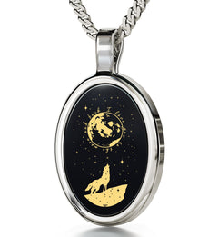 Wolf Pendant Necklace – 24K Gold Inscribed on Onyx